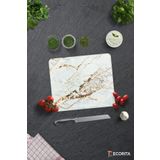 Cam Kesme Tahtası - Cam Kesme Tablası | Guten Appetit - Gold Detaylı Beyaz Mermer | 29cm x 34cm