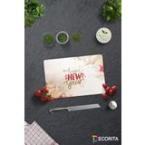 Cam Kesme Tahtası - Cam Kesme Tablası | Happy New Year - Gold | 20cm x 30cm