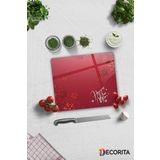 Cam Kesme Tahtası - Cam Kesme Tablası | Happy New Year Kırmızı | 29cm x 34cm
