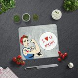 Cam Kesme Tahtası - Cam Kesme Tablası | I Love U Mom | Gri Temalı | 29cm x 34cm