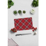 Cam Kesme Tahtası - Cam Kesme Tablası | Kırmızı - Beyaz Ekose Desen | 20cmx30cm