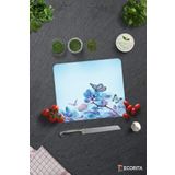 Cam Kesme Tahtası - Cam Kesme Tablası | Mavi Çiçek ve Kelebek Desenli | 29cm x 34cm
