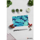 Cam Kesme Tahtası - Cam Kesme Tablası | Mavi Tropik Yapraklar | 20cm x 30cm