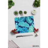 Cam Kesme Tahtası - Cam Kesme Tablası | Mavi Tropik Yapraklar | 29cm x 34cm
