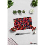 Cam Kesme Tahtası - Cam Kesme Tablası | Mor ve Kırmızı Meyveler | 20cm x 30cm