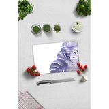 Cam Kesme Tahtası - Cam Kesme Tablası | Mor yapraklar Beyaz Fon | 20cm x 30cm