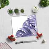 Cam Kesme Tahtası - Cam Kesme Tablası | Mor Yapraklar Beyaz Fon | 29cm x 34cm - 29 x 34 cm