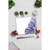 Cam Kesme Tahtası - Cam Kesme Tablası | Mor Yapraklar - Beyaz Fon | 29cm x 34cm