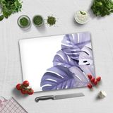 Cam Kesme Tahtası - Cam Kesme Tablası | Mor Yapraklar Beyaz Fon | 30cm x 40cm - 30 x 40 cm