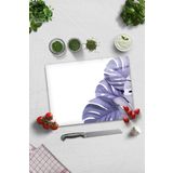 Cam Kesme Tahtası - Cam Kesme Tablası | Mor Yapraklar Beyaz Fon | 30cm x 40cm