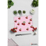 Cam Kesme Tahtası - Cam Kesme Tablası | Pembe Dokulu Kiraz Desenli | 29cm x 34cm