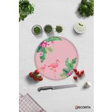Cam Kesme Tahtası - Cam Kesme Tablası | Tropik Yapraklar & Flamingo | Çap32cm