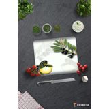 Cam Kesme Tahtası - Cam Kesme Tablası | Zeytin ve Limon Desen | 29cm x 34cm