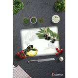 Cam Kesme Tahtası - Cam Kesme Tablası | Zeytin ve Limon Desen | 30cm x 40cm