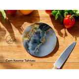 Cam Kesme Tahtası* Mutfak Tahtası 32 cm Beton Gri Altın Görünümlü