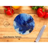 Cam Kesme Tahtası* Mutfak Tahtası 32 cm Beton Mavisi Altın Görünümlü