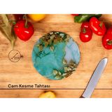 Cam Kesme Tahtası* Mutfak Tahtası 32 cm Beton Turkuaz Altın Görünümlü