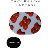 Cam Kesme Tahtası* Mutfak Tahtası Oval 25X35CM Domates Görünümlü - 25 x 35cm