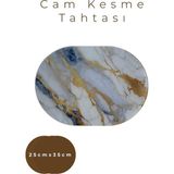 Cam Kesme Tahtası* Mutfak Tahtası Oval 25X35CM Mermer Altın Görünümlü - 25 x 35cm