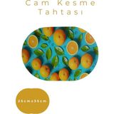 Cam Kesme Tahtası* Mutfak Tahtası Oval 25X35CM Portakallar Görünümlü - 25 x 35cm