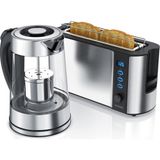 Cam Kettle & 2'li Tost Makinesi Seti Çay Filtresi, Sıcaklık Ayarı, Paslanmaz Çelik - Gri