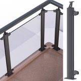Cam Korkuluk Direği, 10/12mm Cam için Ağır Hizmet Tipi Cam Kelepçeler, İç Merdivenler ve Dış Mekan Basamakları için Siyah Alüminyum Korkuluk Direk Sistemi, 33 "Derin Kahve Balkon Korkulukları ve Çatı