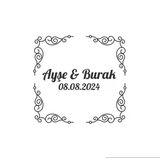 Çam Kozalaklı Ve Meyveli Kare Etiket Kına Nişan Düğün 3X3 Cm Özel Etiket / 50 Adet Sticker