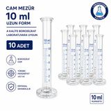 Cam Mezür 10 ml Uzun Form A Kalite Borosilikat Laboratuvara Uygun 10 Adet