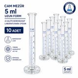 Cam Mezür 5 ml Uzun Form A Kalite Borosilikat Laboratuvara Uygun 10 Adet