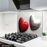 Cam Ocak Arkası Koruyucu | Kalp ve Su Damlacıkları