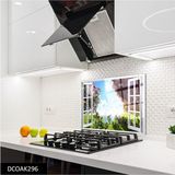 Cam Ocak Arkası Koruyucu | Pencere ve Çiçekler
