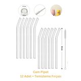 Cam Pipet 12 Adet Ve Pipet Temizleme Fırçası, Cam Bardak Pipeti, Kalın Cam Pipet