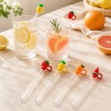 Cam Pipet Seti 4’lü, Meyve Desenli Silikon Kapaklı Şeffaf Cam Pipet, Termos ve Bardak Uyumlu Yeniden Kullanılabilir Pipet Seti, Soğuk İçecek Limonata Kahve Smoothie Sunum Pipeti