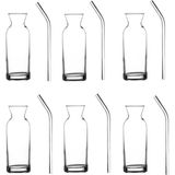 Cam Pipetli Meşrubat Bardağı Limonata Bardak Süt Şişesi Sunum Karaf 6 Adet - Option-1 - 0 - Siyah