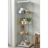 Cam Raflı Kapaklı Düzenleyici Banyo Dolabı Çok Amaçlı Lavabo Malzeme Dolap Havluluk Organizer - Beyaz
