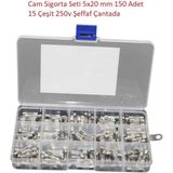 Cam Sigorta Seti 5x20 Mm 150 Adet 15 Çeşit 250v Şeffaf Çantada