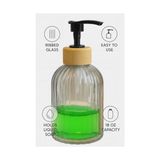 Cam Sıvı Sabunluk – Doğal Bambu Başlıklı | Şeffaf Cam Gövde | Banyo, Mutfak ve Lavabo Üstü Kullanım Için Modern Pompalı Sabun Dispenseri 300 ml - 0,25 gr