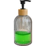 Cam Sıvı Sabunluk - Doğal Bambu Başlıklı | Şeffaf Cam Gövde | Banyo, Mutfak ve Lavabo Üstü Kullanım Için Modern Pompalı Sabun Dispenseri 300 ml