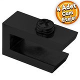 Cam Tutucu Ahşap Raf Tutucu Cam Etejeri Metal U Tipi Mat Siyah Metal Vidalı ( 4 Adet)