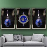 Cam Vazo Besmele-i Şerif Temalı Aynalı Çerçeveli 3 lü Kanvas Tablo Seti 150x70 cm SETS0025