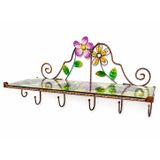 Cam ve Metal Duvar Rafı, Çiçek Kelebek Desenli, Askılı, 50 cm, Antre Tipi RAF