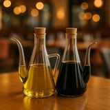 Cam Yağdanlık 500 ml – Isıya Dayanıklı Borosilikat Zeytinyağı ve Sirkelik 2 Adet
