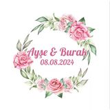 Çam Yapraklı Kırmızı Meyveli Etiket Kına Nişan Düğün 3X3 Cm Özel Etiket / 50 Adet Sticker