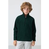 Çam Yeşil Kalın Yumuşak Dokulu Standart Fit Nakışlı Polar Erkek Çocuk Sweatshirt - 11221