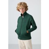 Çam Yeşil Pamuklu Kalın İçi Tüylü Yumuşak Dokulu Standart Fit Nakışlı Erkek Çocuk Sweatshirt - 11245