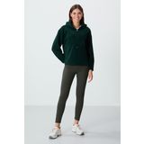 Çam Yeşili Kalın Yumuşak Dokulu Kapüşonlu Oversize Nakışlı Polar Kadın Sweatshirt -97286