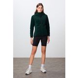 Çam Yeşili Kalın Yumuşak Dokulu Kapüşonlu Standart Fit Nakışlı Polar Kadın Sweatshirt -97287