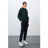 Çam Yeşili-Lacivert Kompakt Pamuklu Kalın Pürüzsüz Dokulu Kapüşonlu Oversize Fit Kadın Eşofman Takım - 95343