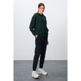 Çam Yeşili-Lacivert Pamuklu Kalın Kapüşonlu Oversize Fit Kadın Eşofman Takım - 95343