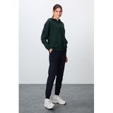 Çam Yeşili-Lacivert Pamuklu Kalın Kapüşonlu Oversize Fit Kadın Eşofman Takım - 95343
